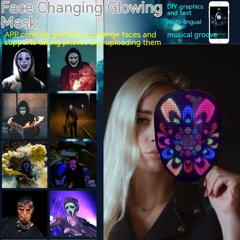 Masque Lumineux LED Multicolore – Effet Visage Changeant pour Soirées & Halloween