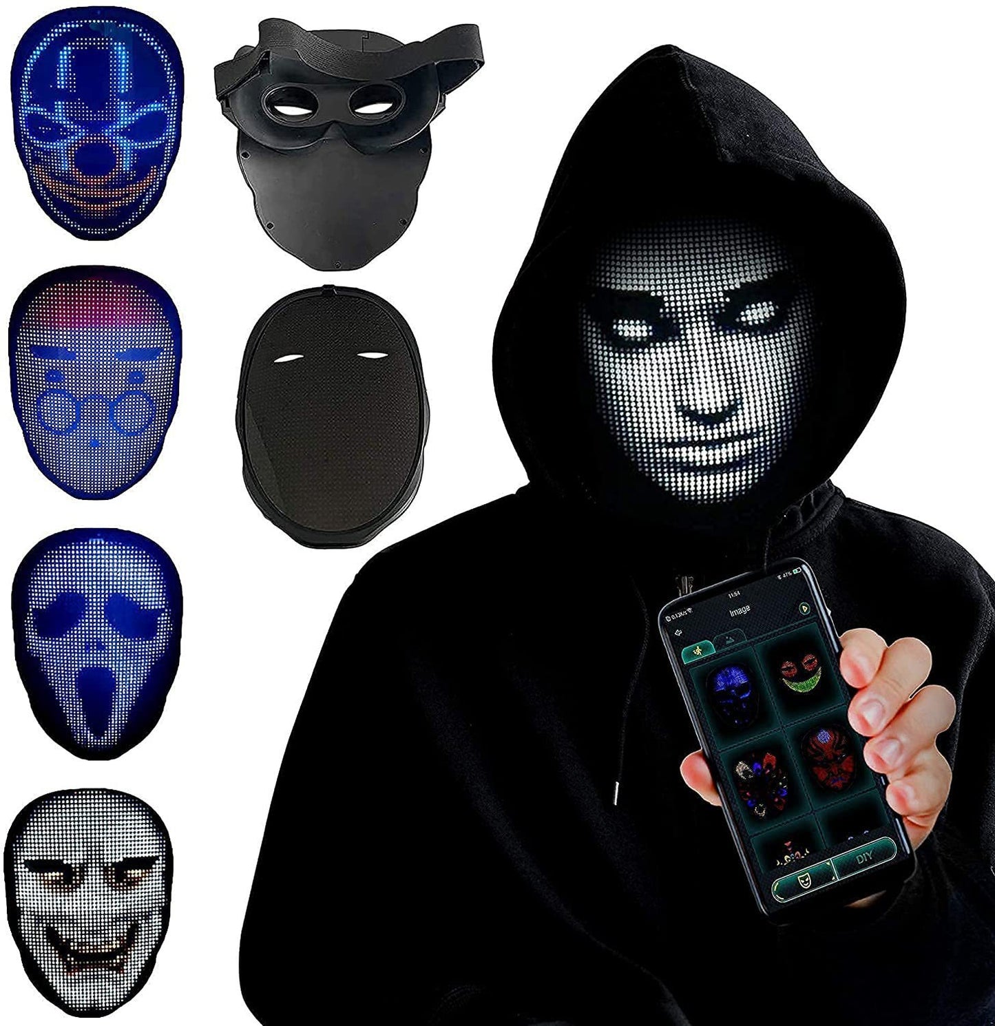 Masque Lumineux LED Multicolore – Effet Visage Changeant pour Soirées & Halloween