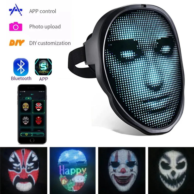Masque Lumineux LED Multicolore – Effet Visage Changeant pour Soirées & Halloween
